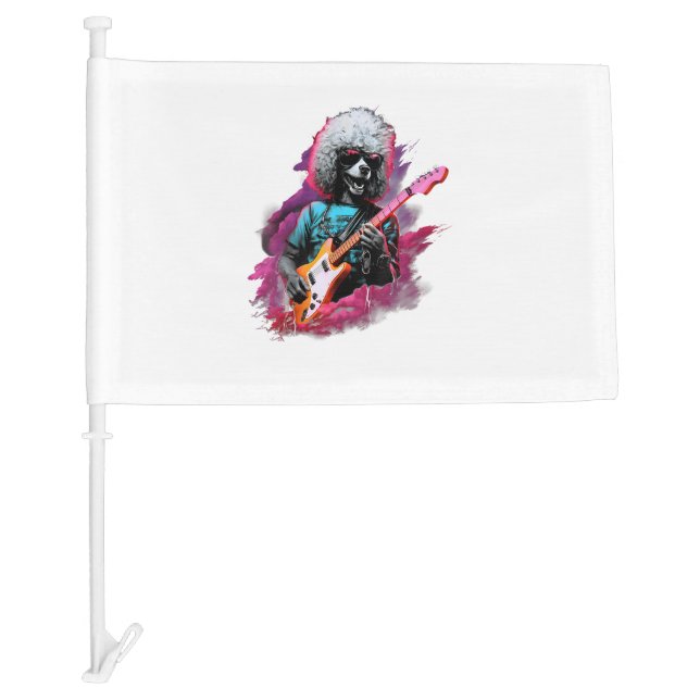 Punk Rock Guitar Poodle Dog Guitarist T-Shirt Car Flag (Front)