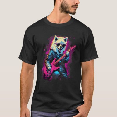Punk Rock Guitar Samoyed Dog Guitarist  T-Shirt