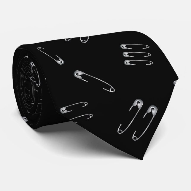 Punk Rock Heavy Metal Safety Pins Neck Tie (Rolled)