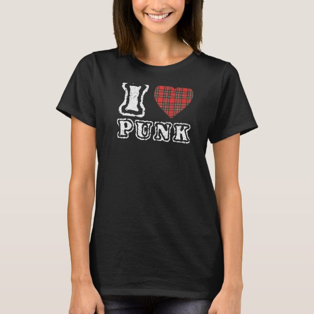 Punk Rock I Love Punk Punker Rocker 80s 90s Plaid T-Shirt (Front)