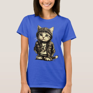 Punk Rock Kitten Cute Cat Design T-Shirt