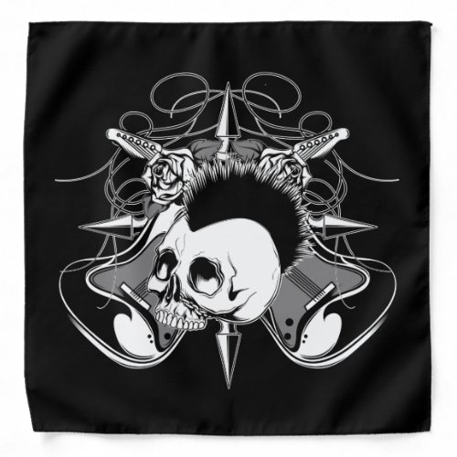 Punk Rock Mohawk Skull Roses Guitars Spikes Bandana