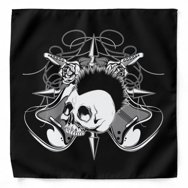 Punk Rock Mohawk Skull Roses Guitars Spikes Bandana (Front)