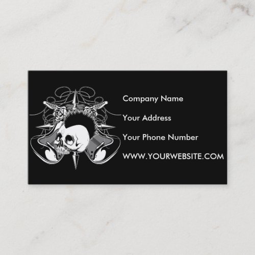 Punk Rock Mohawk Skull Roses Guitars Spikes Business Card