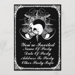 Punk Rock Mohawk Skull Roses Guitars Spikes Invitation