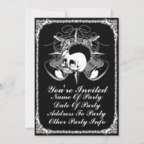 Punk Rock Mohawk Skull Roses Guitars Spikes Invitation