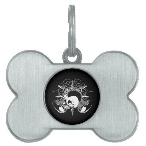 Punk Rock Mohawk Skull Roses Guitars Spikes Pet Tag