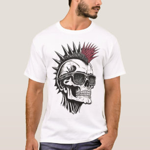Punk Rock Mohawk Skull Sunglasses Alternative Whit T-Shirt