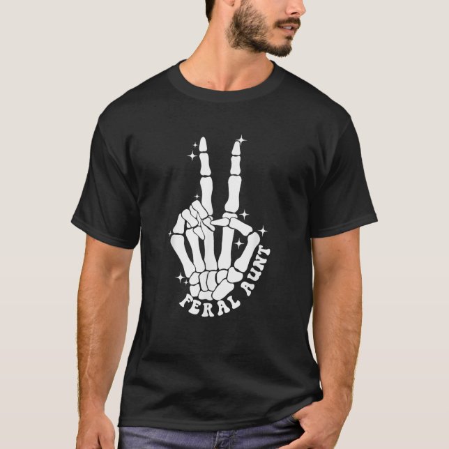 Punk Rock Mom Mother s Day Peace Skeleton Hand Fer T-Shirt (Front)