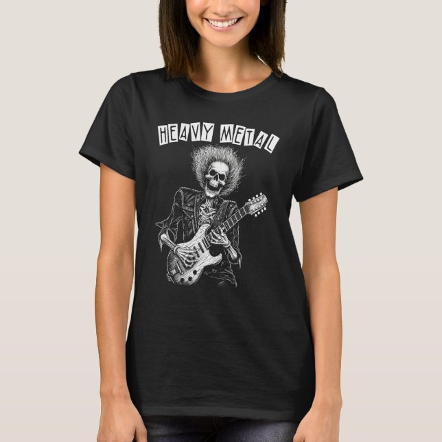 Punk Rock N Roll Skeleton Guitarist Heavy Metal T-Shirt (Front)
