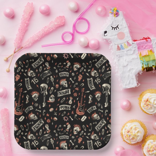 "Punk Rock Pattern – Bold & Rebellious Paper Plates (Party)
