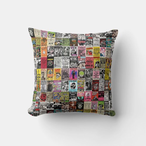 Punk Rock Poster Collage Throw Pillow