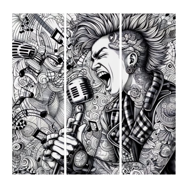 Punk Rock Rebel Madness Triptych Wall Art (Front)