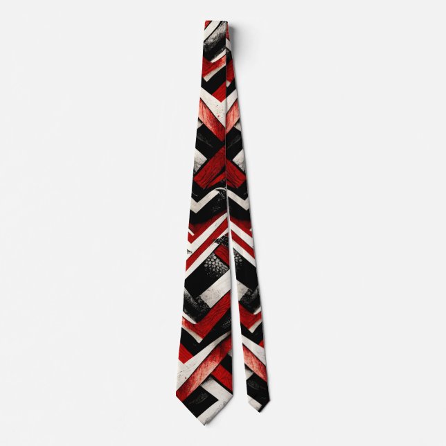 Punk Rock Red Black White Grunge Pattern Neck Tie (Front)