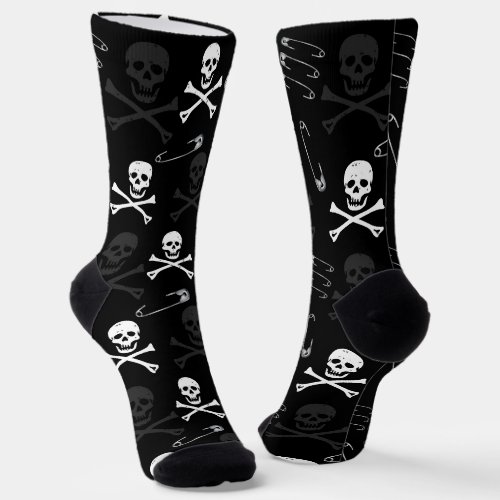 Punk Rock Safety Pins and Skulls Pattern Socks