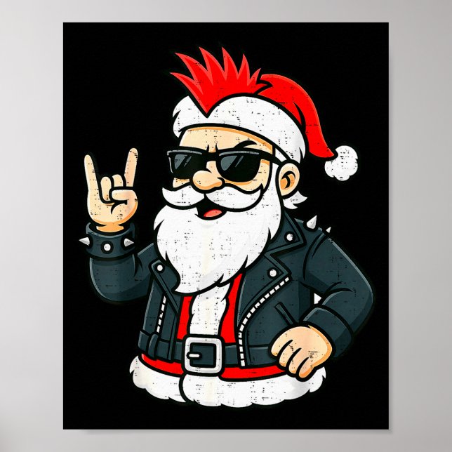 Punk Rock Santa Claus Emo Christmas Rocker Pajamas Poster (Front)