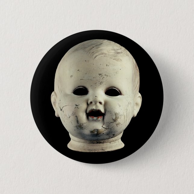Punk Rock Scary Baby Doll Head Haunted Button (Front)