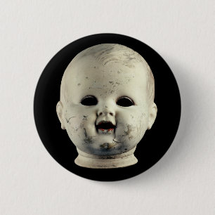 Punk Rock Scary Baby Doll Head Haunted Button