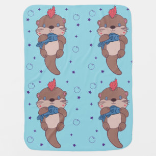 Punk Rock Sea Otter with Fish Funny Animal Art Baby Blanket