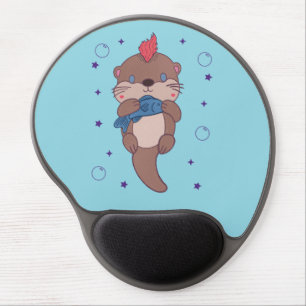 Punk Rock Sea Otter with Fish Funny Animal Art Gel Mouse Pad