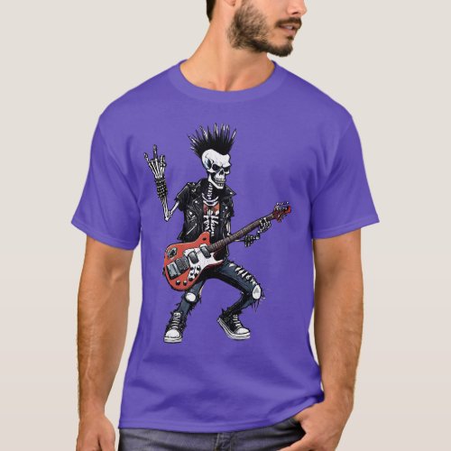Punk Rock Skeleton Guitar Shredder T_Shirt