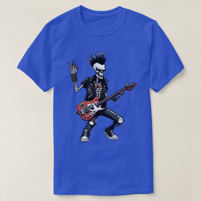 Punk Rock Skeleton Guitar Shredder T-Shirt (Design Front)