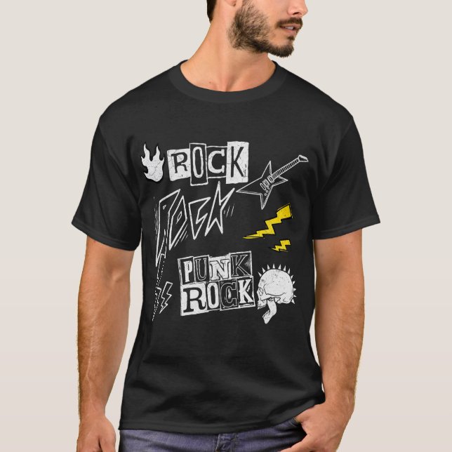 Punk Rock Skull and Guitar T-Shirt (Front)
