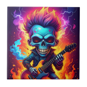 Punk Rock Skull Ceramic Tile