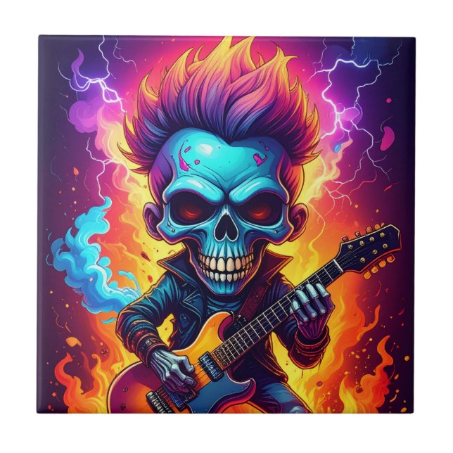 Punk Rock Skull Ceramic Tile (Front)