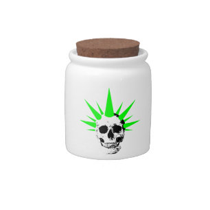 Punk Rock Skull with Neon Green Spikey Hair Candy Jar
