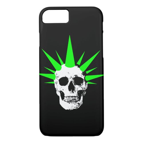 Punk Rock Skull with Neon Green Spikey Hair iPhone 87 Case
