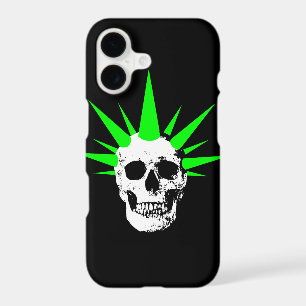 Punk Rock Skull with Neon Green Spikey Hair iPhone 17 Case