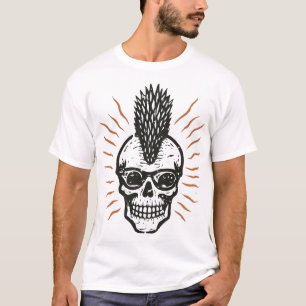Punk Rock Spiky Mohawk Skull Sunglasses White T-Shirt