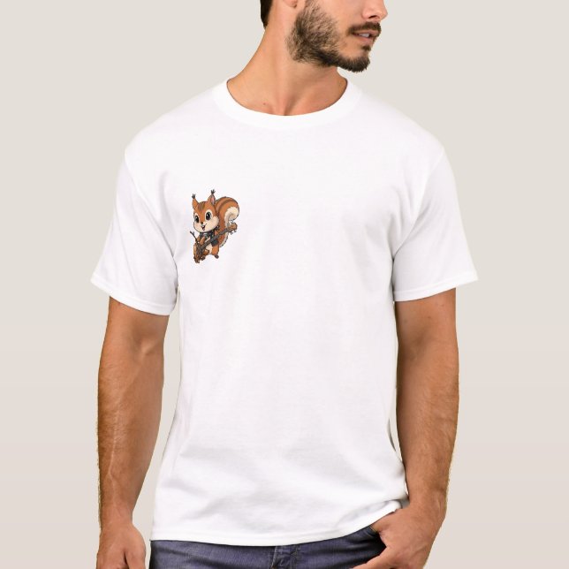 Punk Rock Squirrel Playing Acorn Guitar T-Shirt (Front)