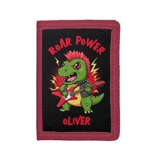 Punk Rock T-Rex Dinosaur Playing Electric Guitar Tri-fold Wallet