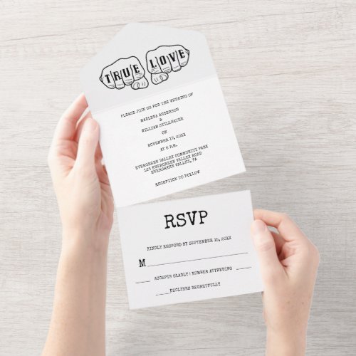 Punk Rock Tattoo Hands Minimalist Black and White All In One Invitation