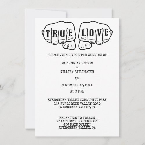 Punk Rock Tattoo Hands Minimalist Black and White Invitation