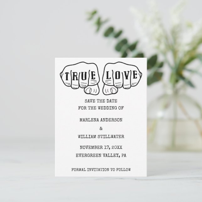 Punk Rock Tattoo Hands Minimalist Save the Date Invitation (Standing Front)