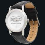 Punk Rock Tattoo Hands True Love 42nd Anniversary Watch<br><div class="desc">Add your names to create a personalized anniversary gift. This watch features a simple graphic in black with two fists with "TRUE LOVE" spelled out in tattoo letters on the fingers with your names (or other text) below in typewriter style font. Since the forty-second anniversary is traditionally clocks and watches...</div>