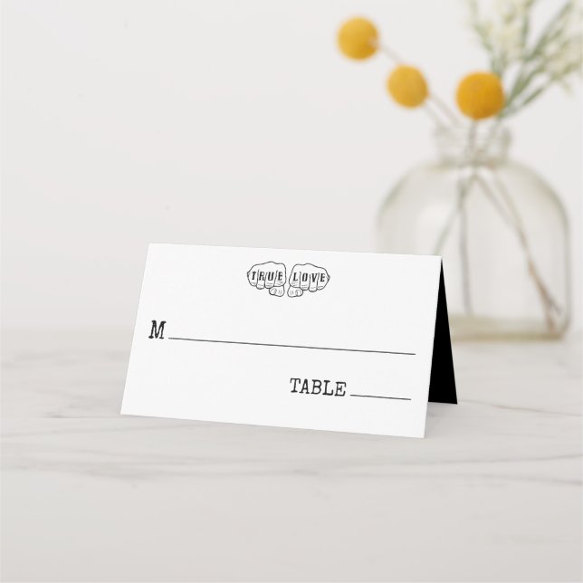 Punk Rock Tattoo Hands True Love Minimalist Place Card (Front)