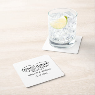 Punk Rock Tattoo Hands True Love Minimalist Square Paper Coaster