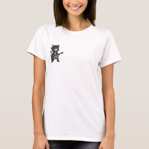 Punk Rock Tuxedo Cat Guitarist with Spiked Leather T-Shirt