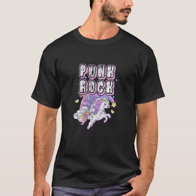 Punk Rock Unicorn Rock Music Distressed T-Shirt (Front)