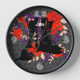 Punk Rocker Boots Personalized Square Wall Clock