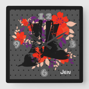 Punk Rocker Boots Personalized Square Wall Clock