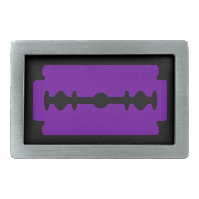 Punk Rocker Razor Blade (Black & Purple) Rectangular Belt Buckle (Front)