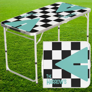 Punk Rocker with Teal Name Tailgate Beer Pong Table