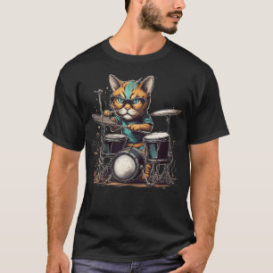 Punk Rockstar Kitten Kitty Cat Drummer Playing Dru T-Shirt