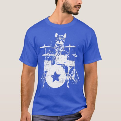 Punk Rockstar Kitten Kitty Cat Drummer Playing Dru T_Shirt