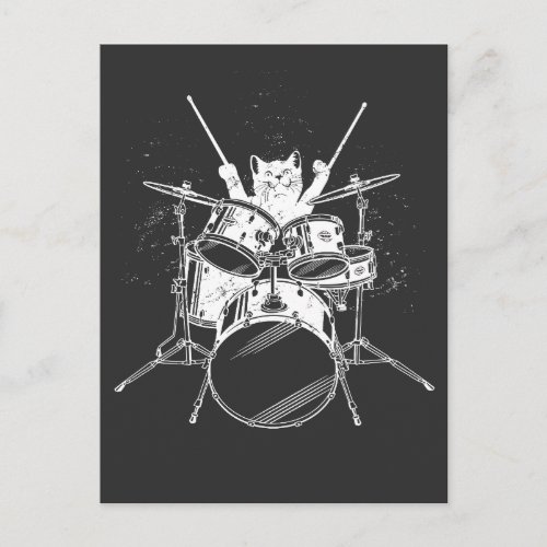 Punk Rockstar Kitten Kitty Cat Drummer Playing Pos Postcard
